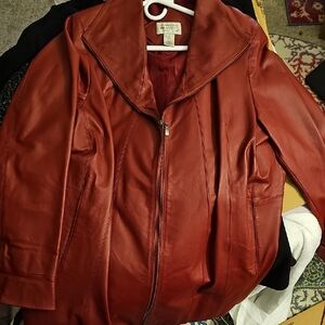 Via Accenti Leather Women's Bold Red Jacket Size 22, But More Like 20